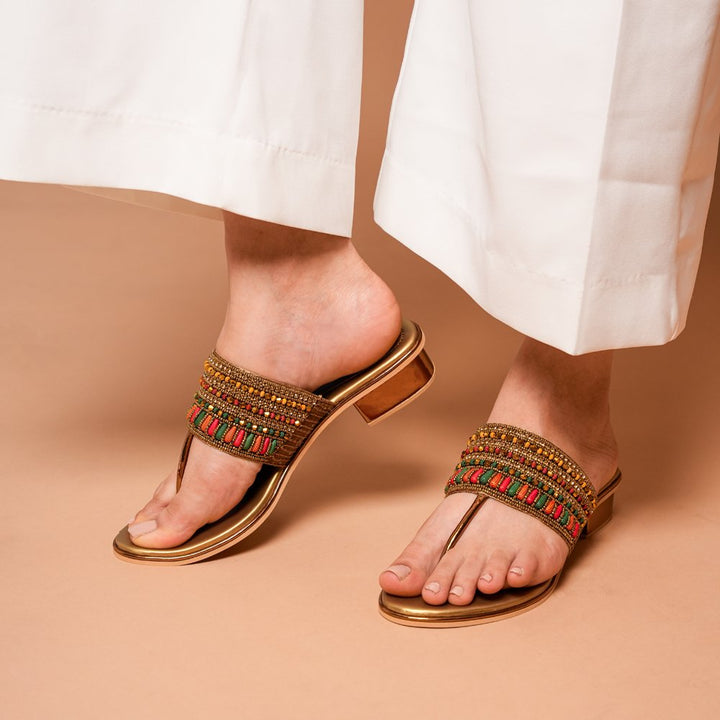 Gold Beaded Heel Sandals