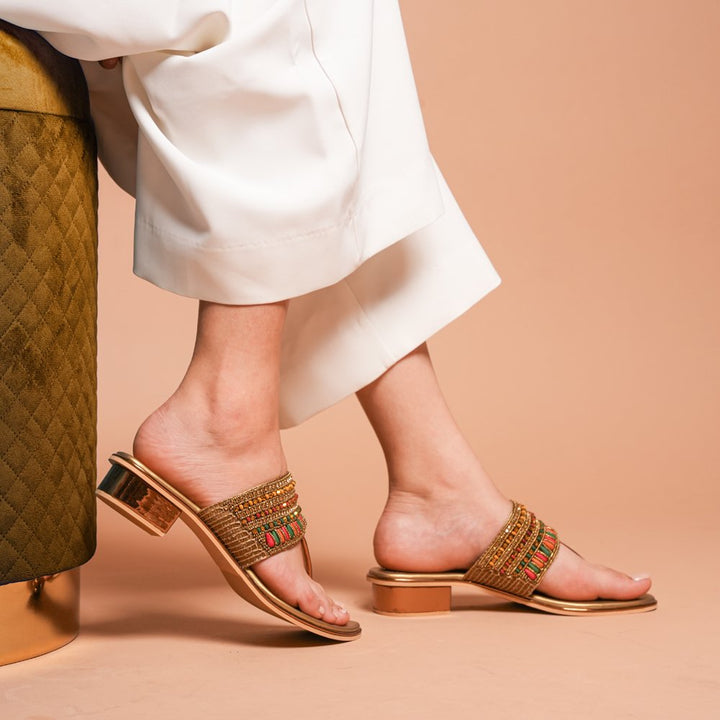 Gold Beaded Heel Sandals