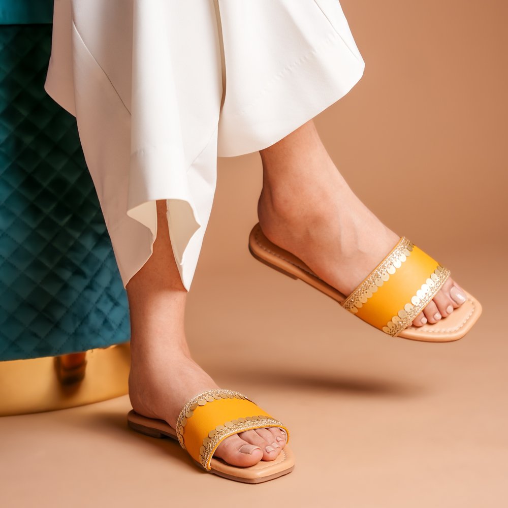 Gold Yellow Embellished Flats