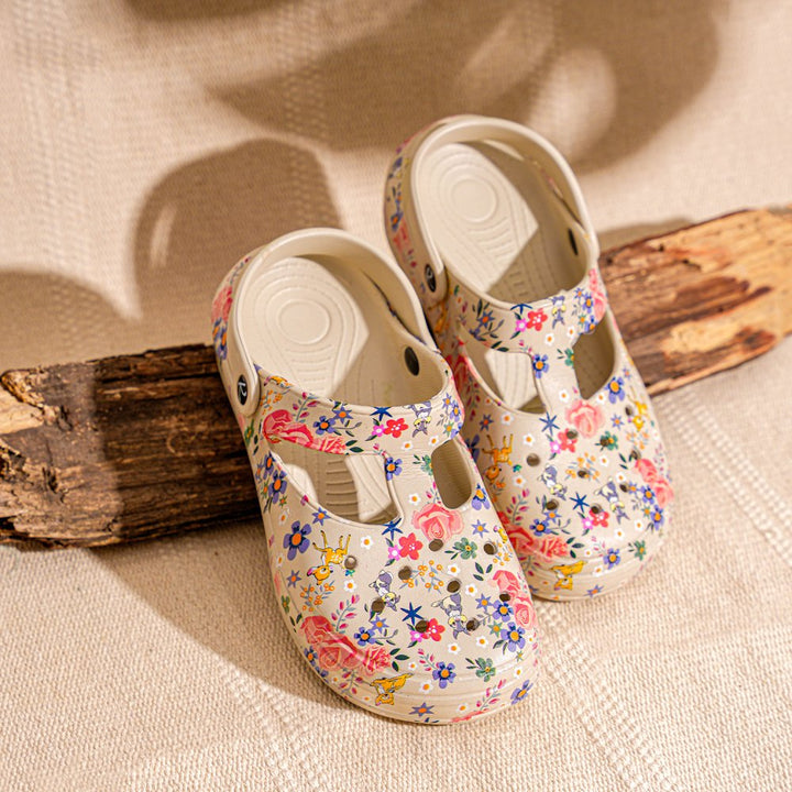 Floral Printed Beige Clogs