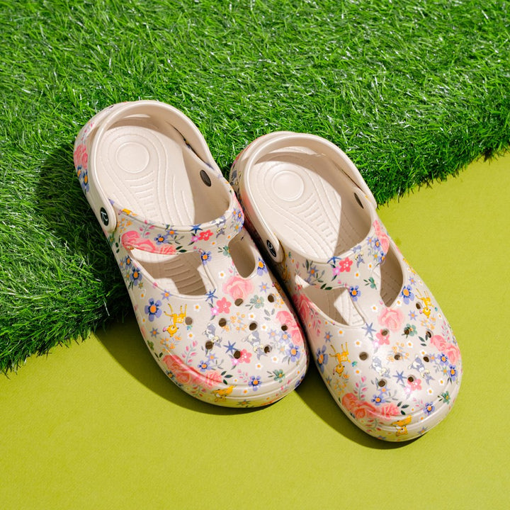 Floral Printed Beige Clogs
