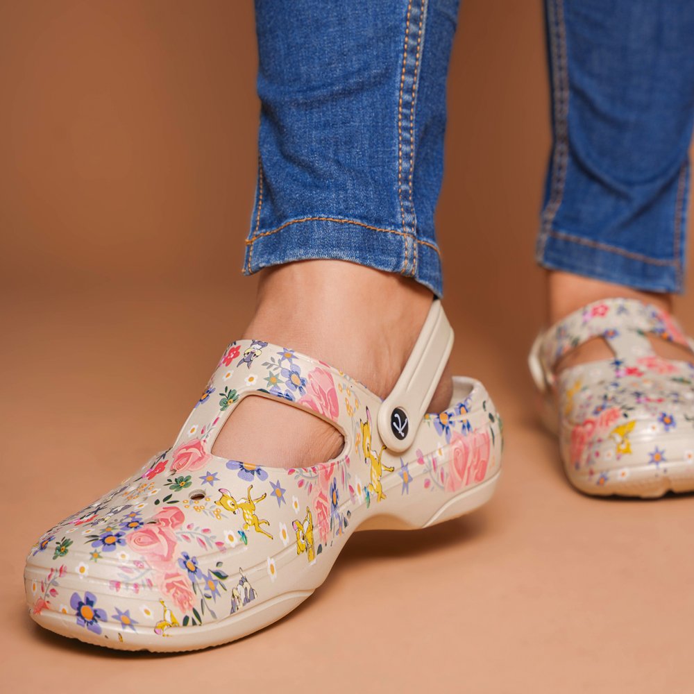 Floral Printed Beige Clogs