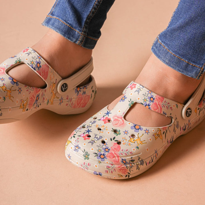 Floral Printed Beige Clogs