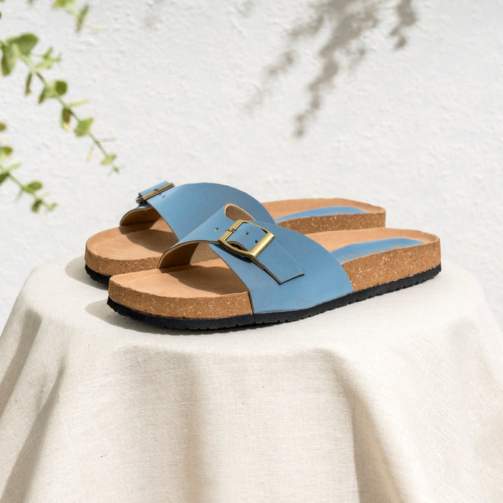 Sky Blue Cork Sandal Sliders