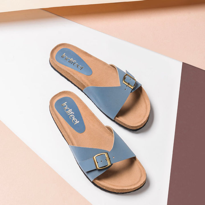 Sky Blue Cork Sandal Sliders