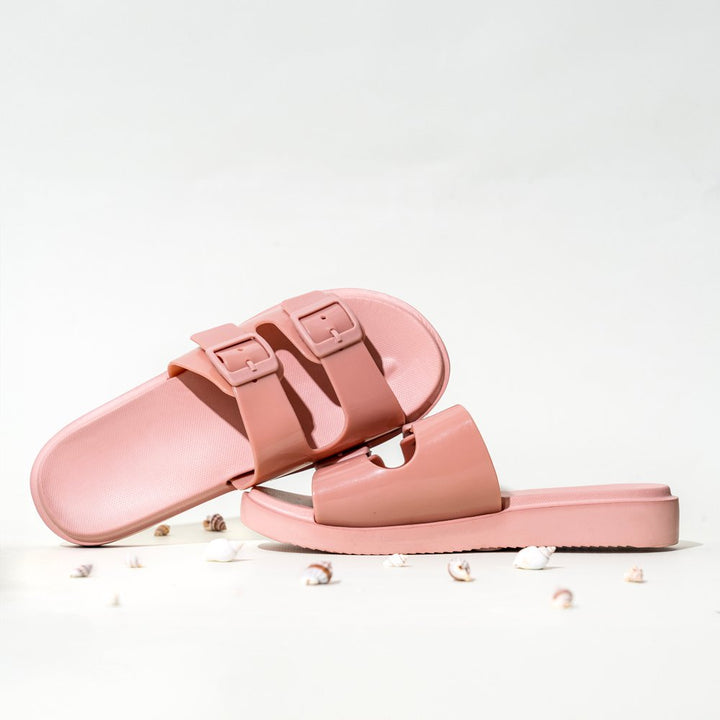 Pink Double Strap Sliders