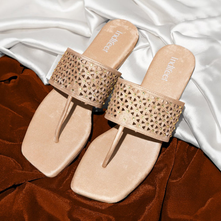 Embellished Beige Ethnic Flats