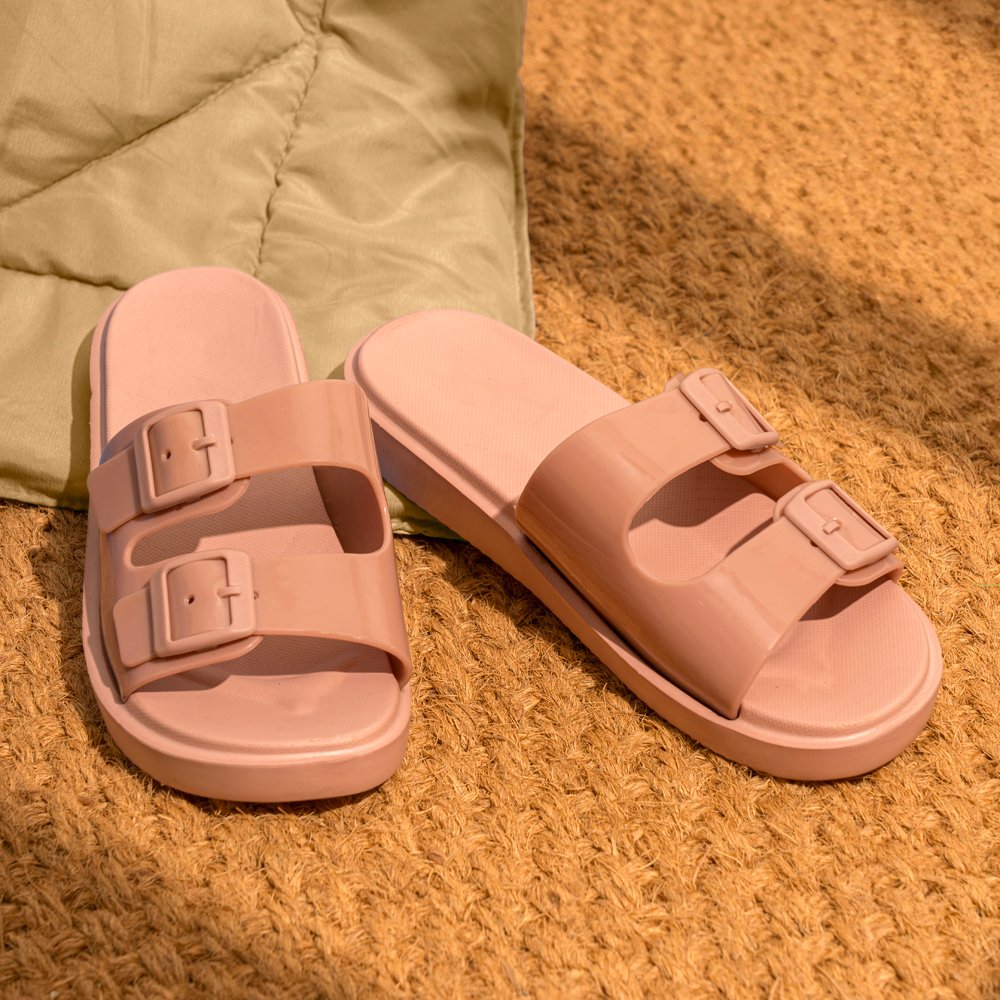 Pink Double Strap Sliders