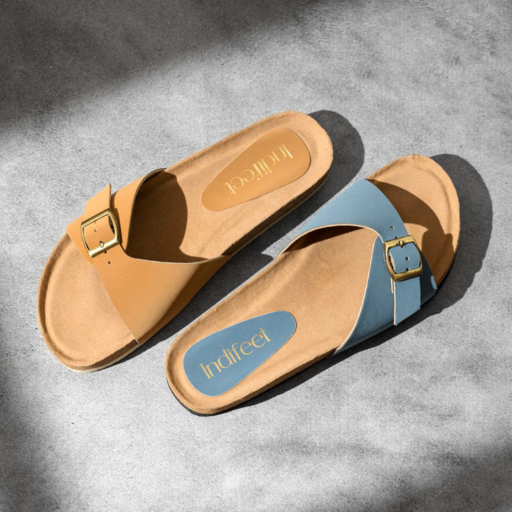 Sky Blue Cork Sandal Sliders