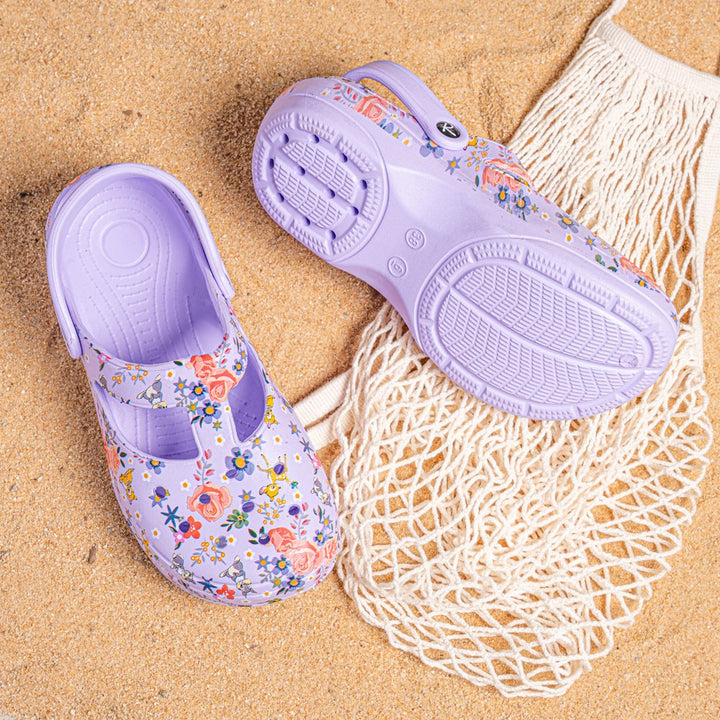 Floral Printed Purple Clogs