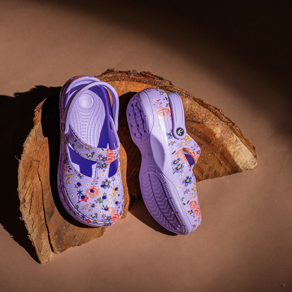 Floral Printed Purple Clogs