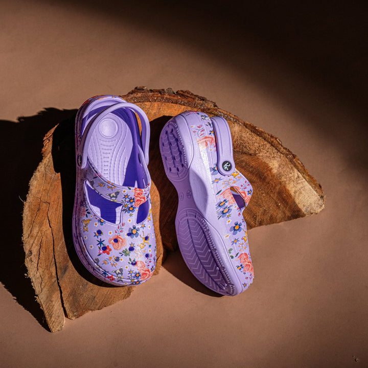 Floral Printed Purple Clogs