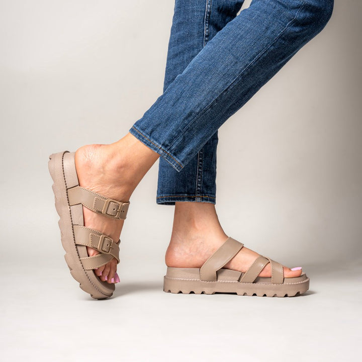 Beige Buckle Strap Sandals