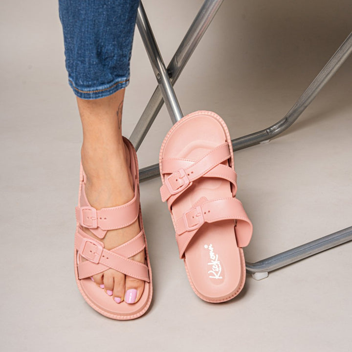 Elegant Pink Buckle strap Slippers