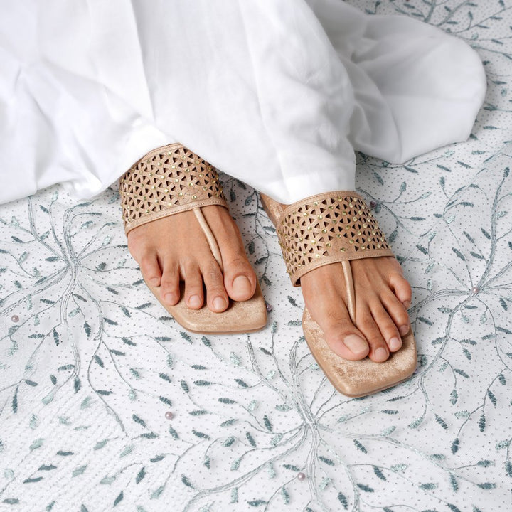 Embellished Beige Ethnic Flats