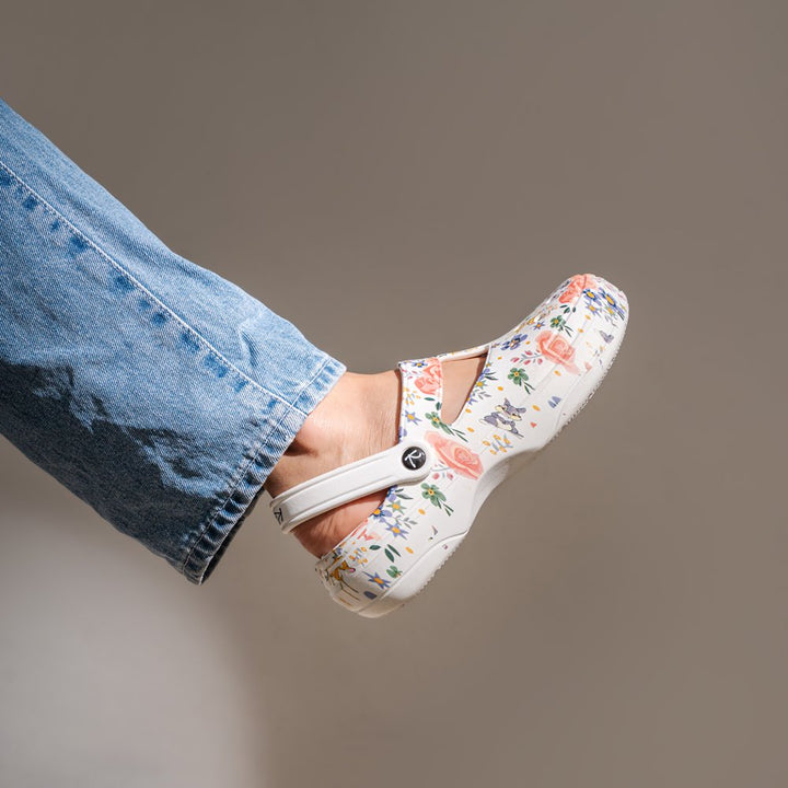 Floral Printed White Clogs
