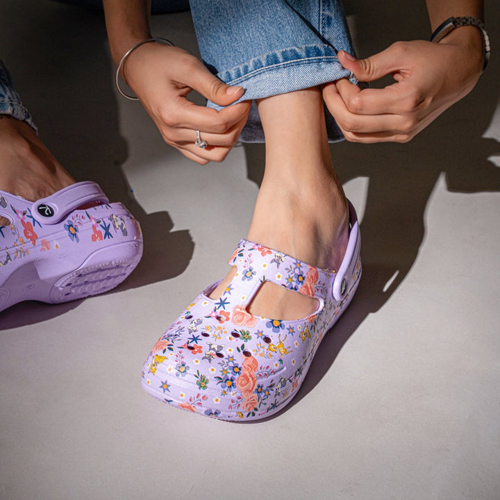 Floral Printed Purple Clogs