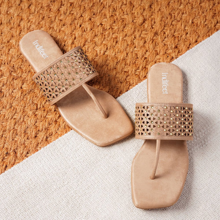 Embellished Beige Ethnic Flats