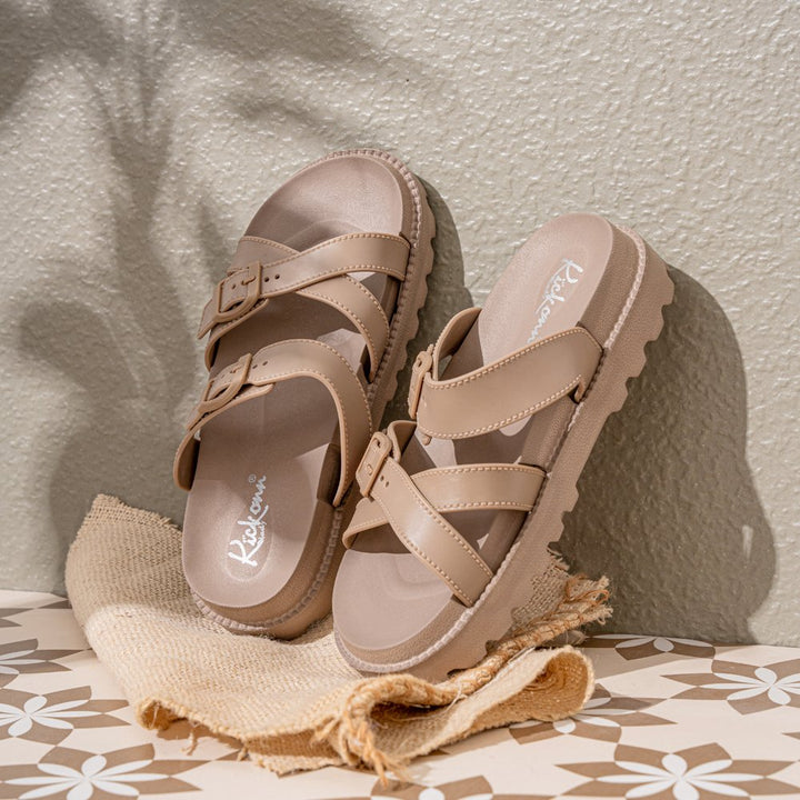 Beige Buckle Strap Sandals