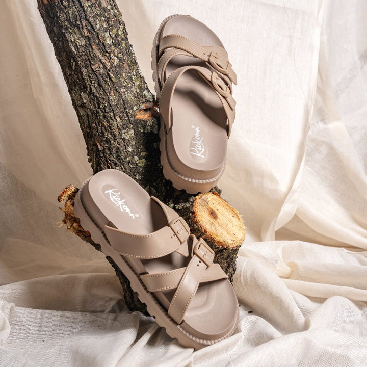 Beige Buckle Strap Sandals