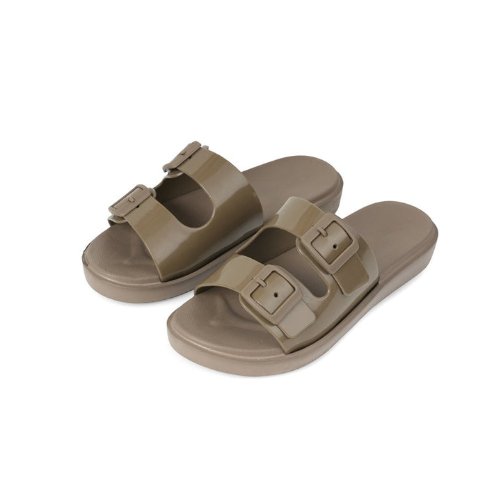 Brown Double Strap Sliders