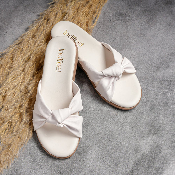 White Knotted Comfort Flats