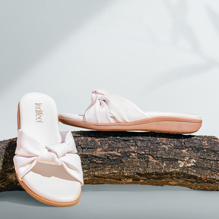White Knotted Comfort Flats