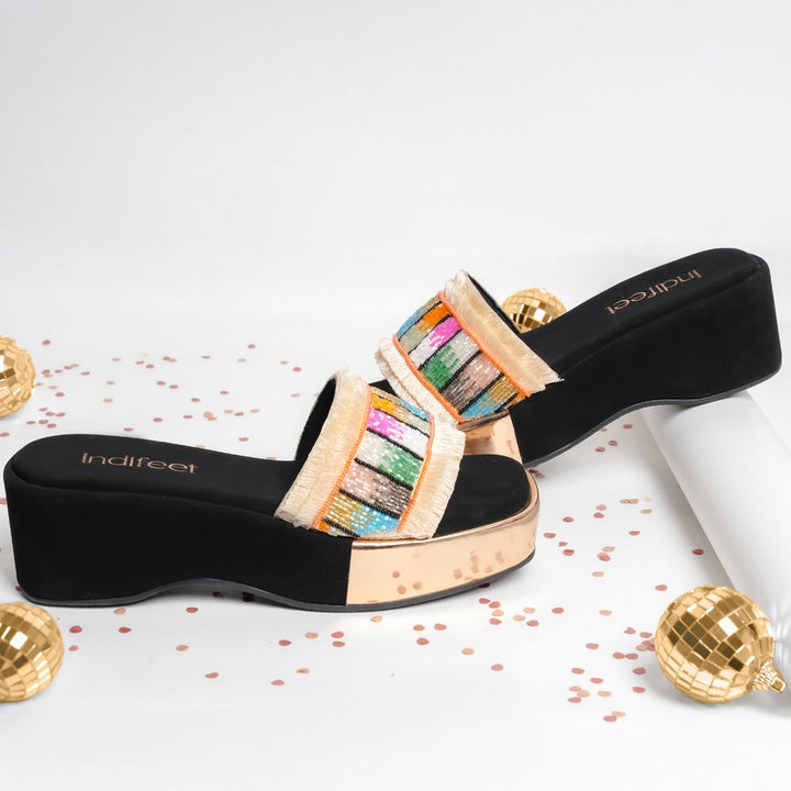 Shimmer Black Platform Wedges