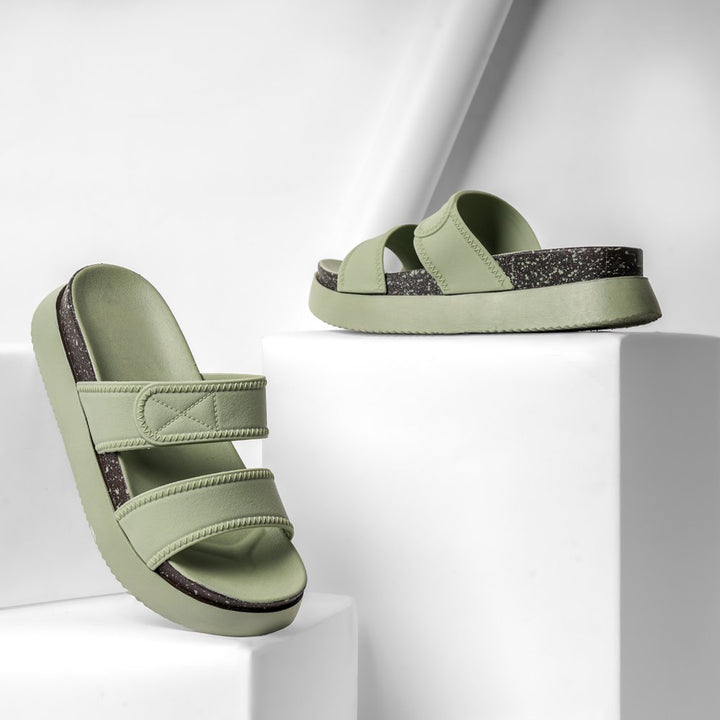 Green Platform Heel Sliders
