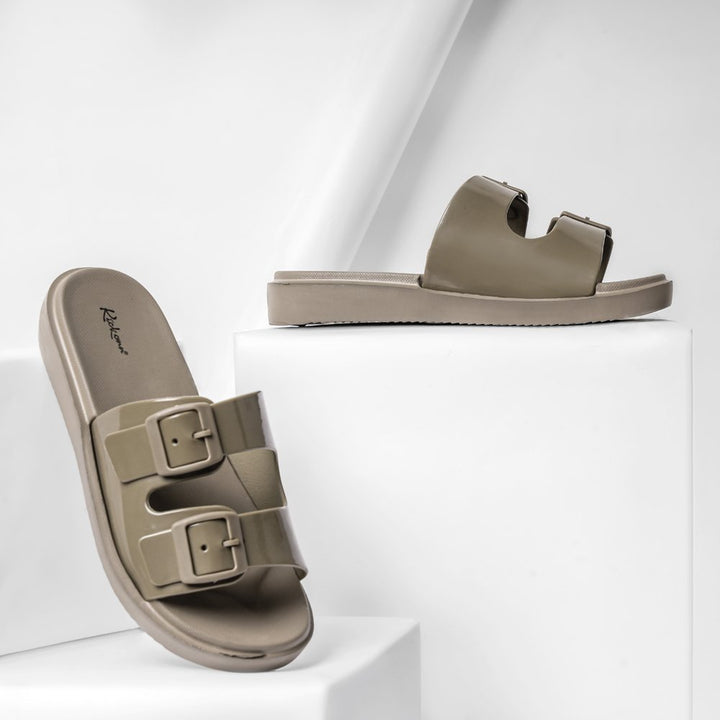 Brown Double Strap Sliders