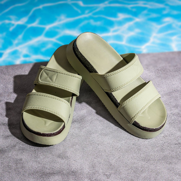 Green Platform Heel Sliders