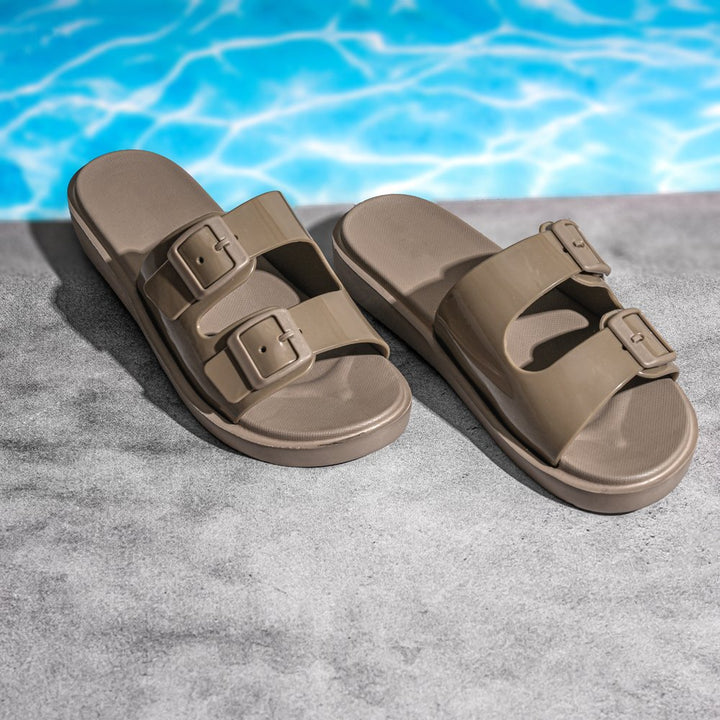 Brown Double Strap Sliders