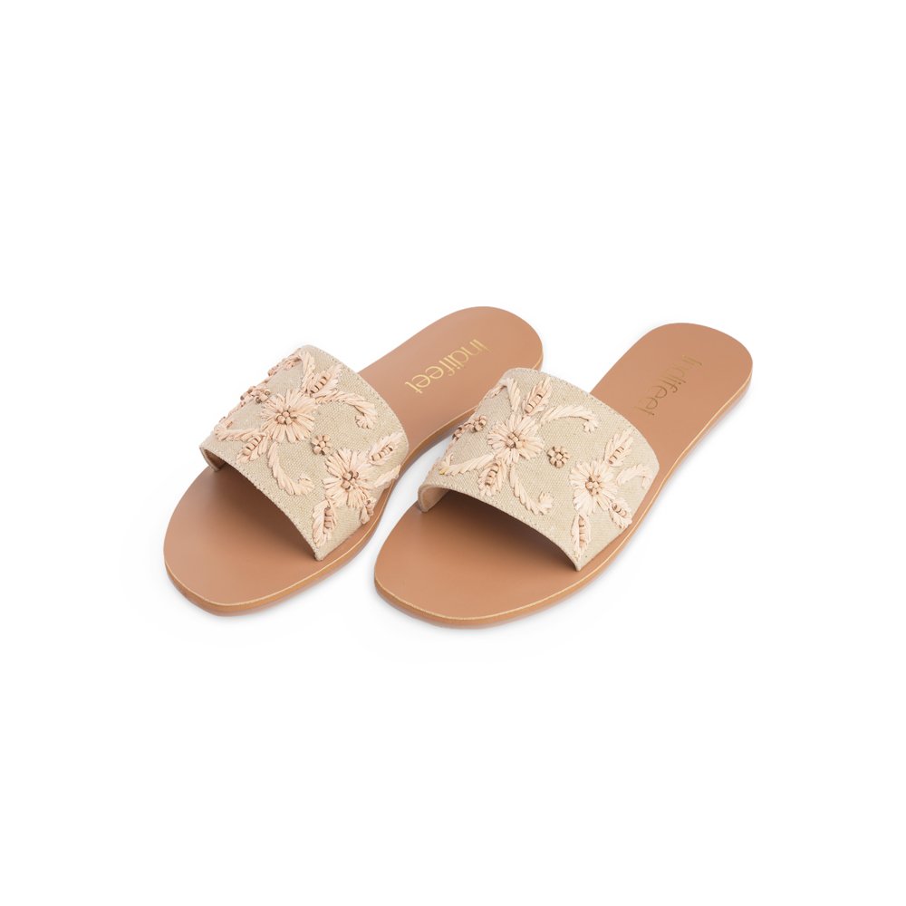 Beige Hand Embroidered Flats