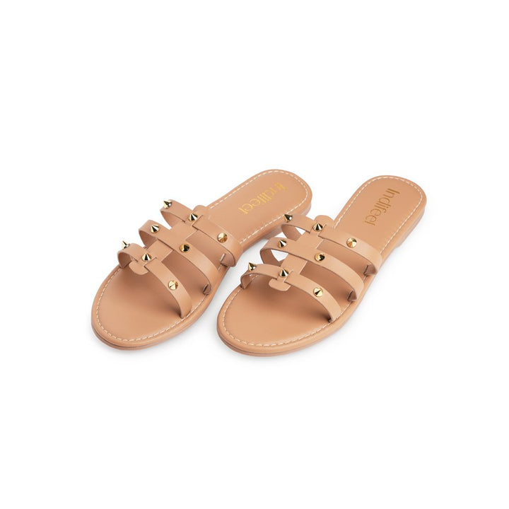 Beige Studded Flat Sandals