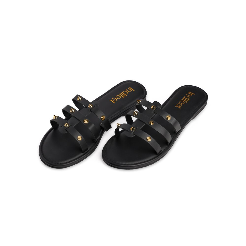 Black Studded Flat Sandals