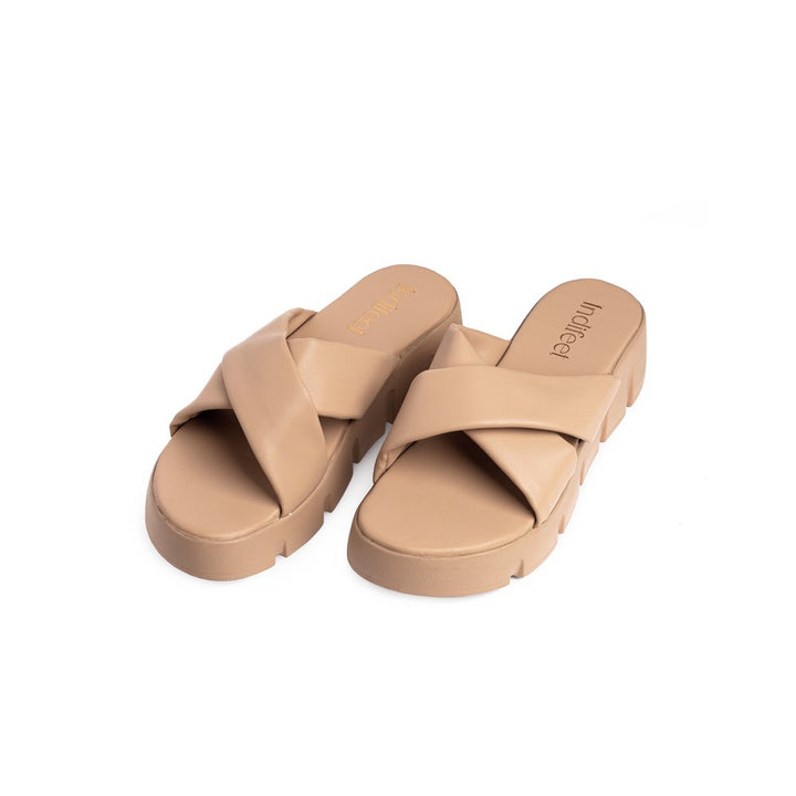 Cross-Strap Beige Platform heels
