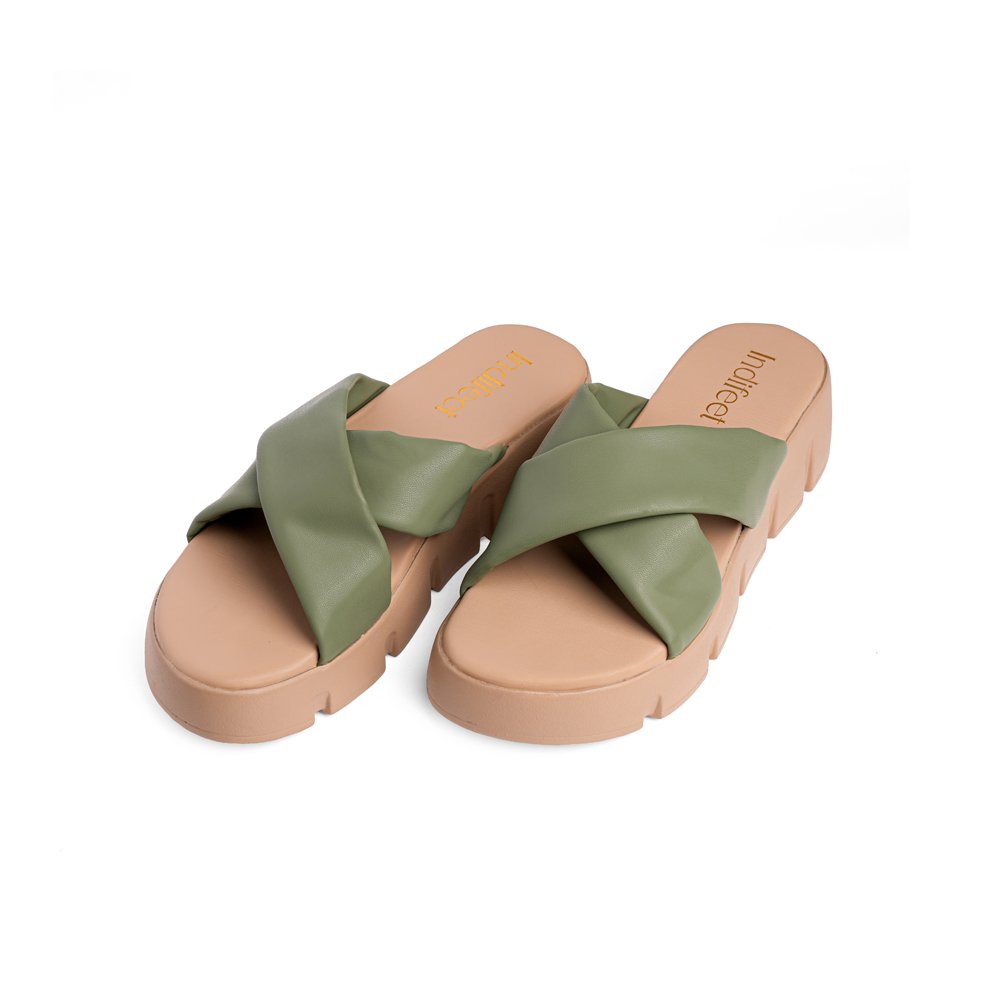 Olive Cross-Strap Platform Sandals