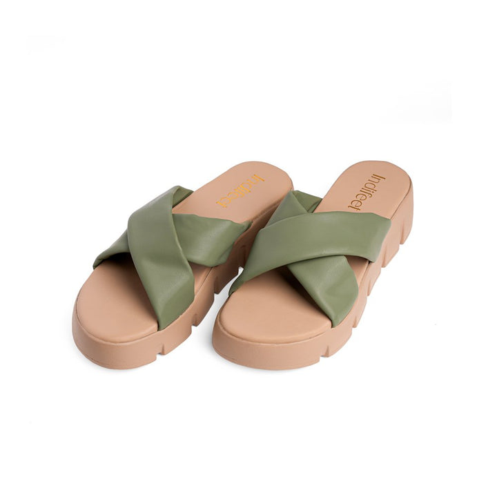 Olive Cross-Strap Platform Sandals