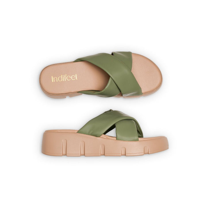 Olive Cross-Strap Platform Sandals