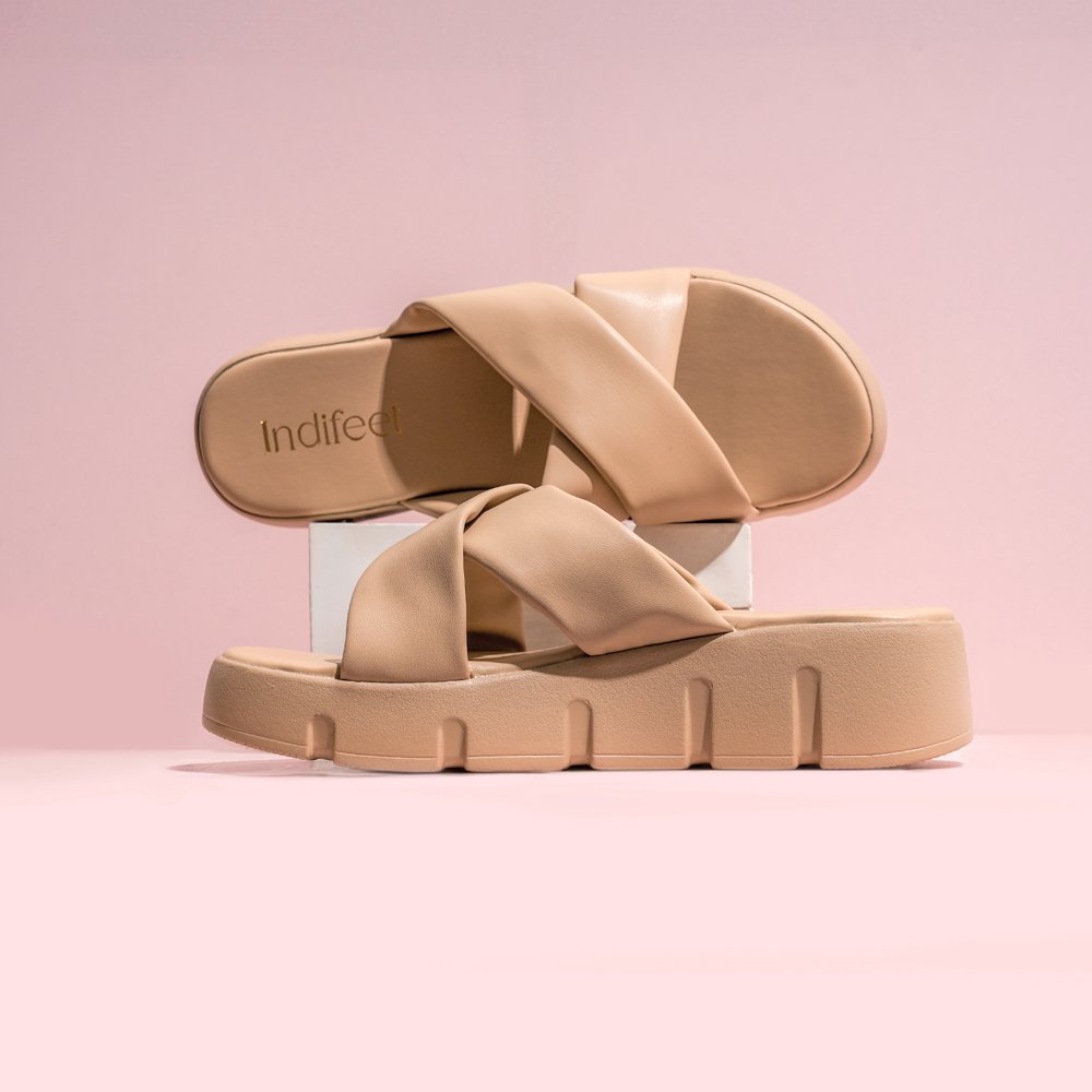 Cross-Strap Beige Platform heels