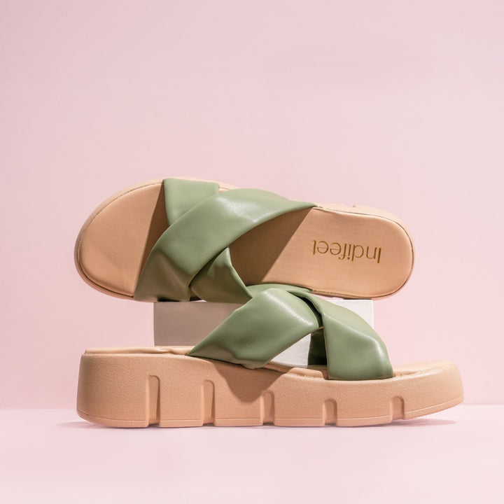Olive Cross-Strap Platform Sandals