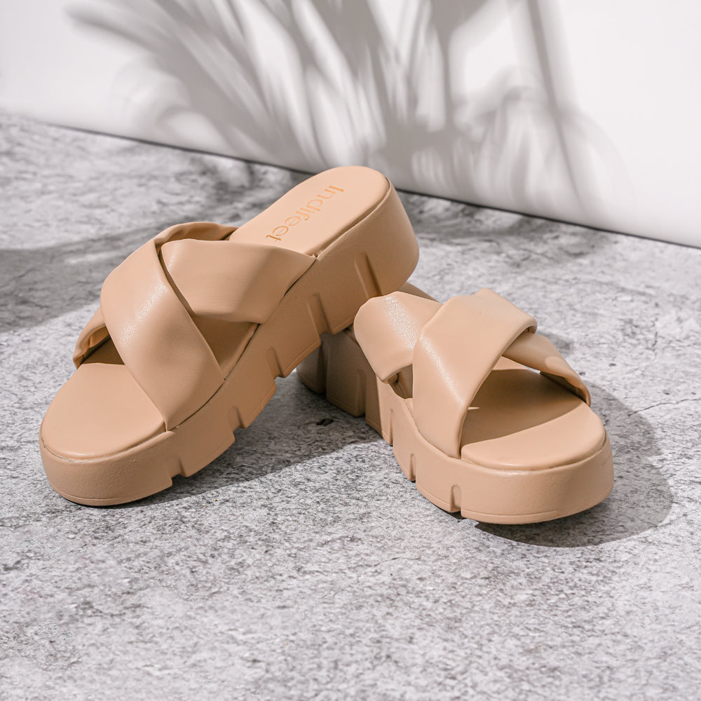 Cross-Strap Beige Platform heels