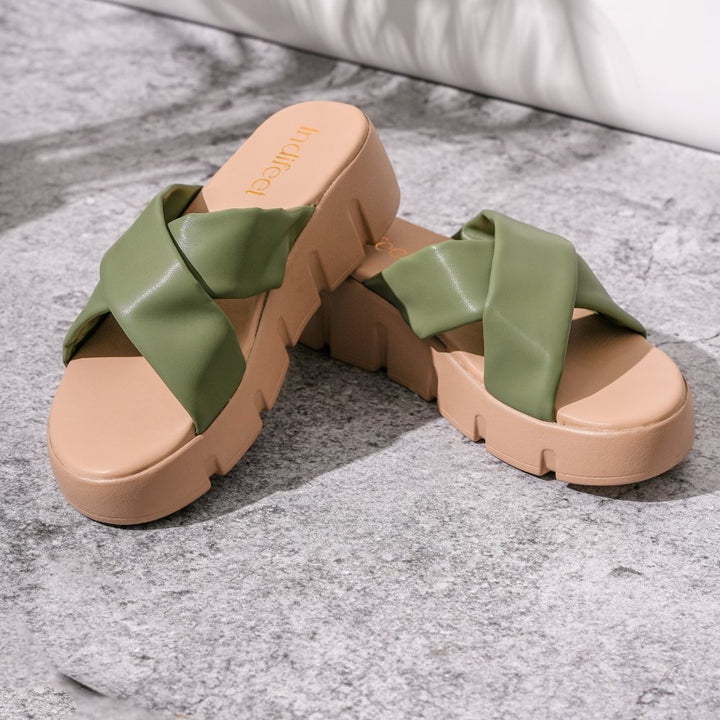 Olive Cross-Strap Platform Sandals