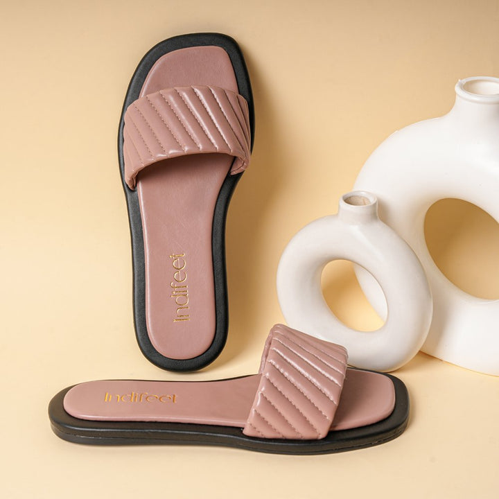 Peach open toe Slider Flats