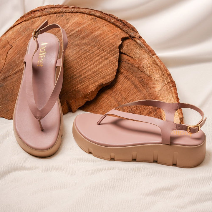 Pink Chunky Thong Heel Sandals