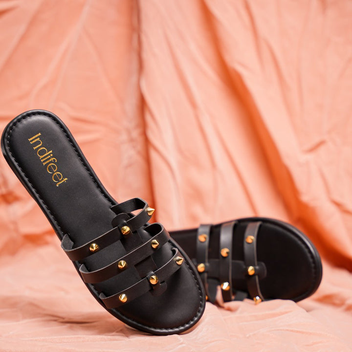 Black Studded Flat Sandals