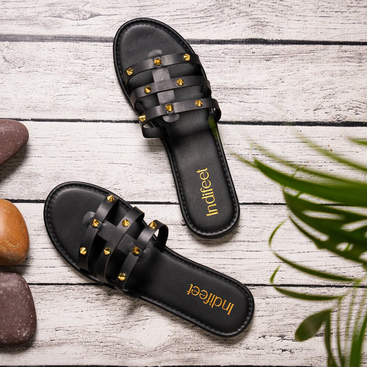Black Studded Flat Sandals
