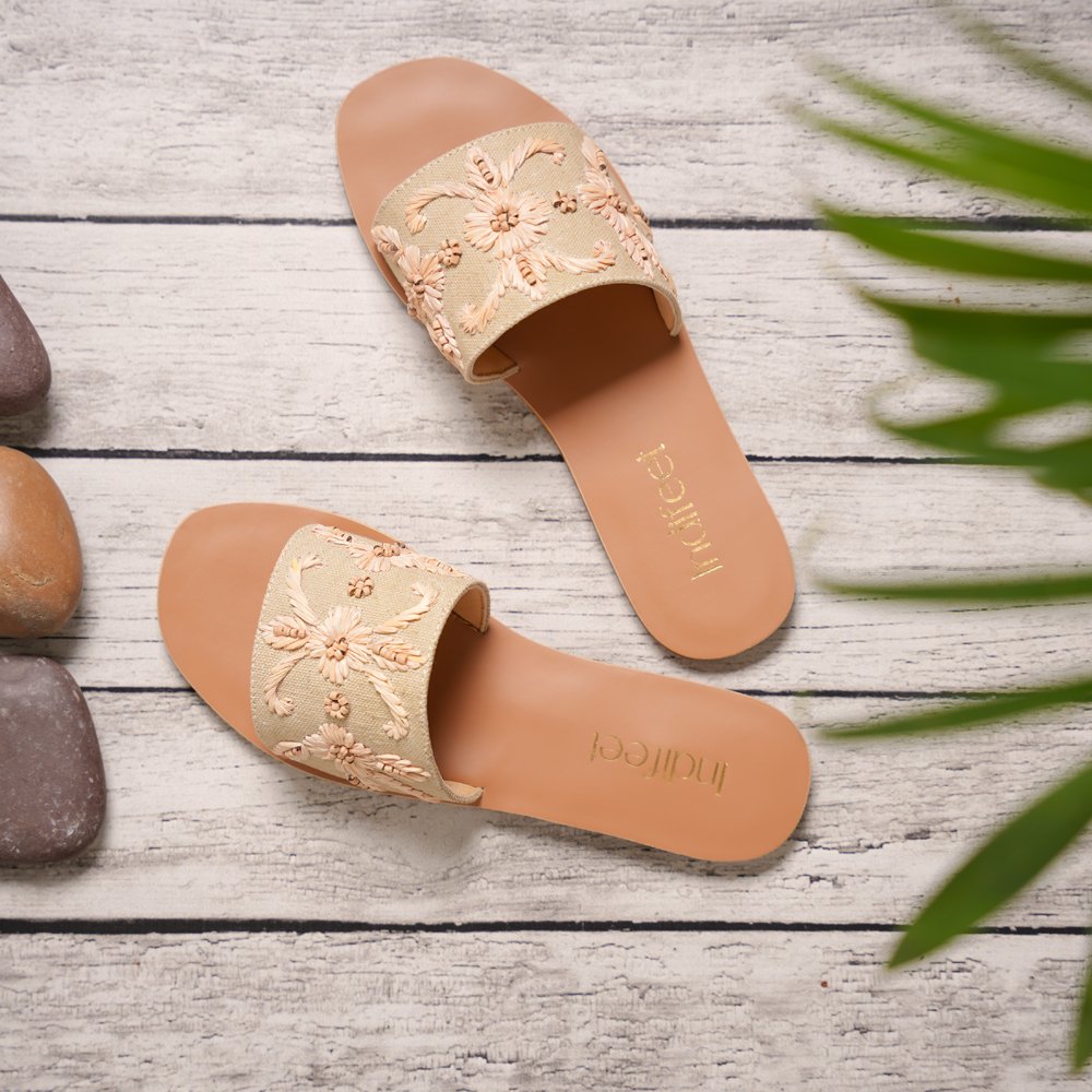 Beige Hand Embroidered Flats