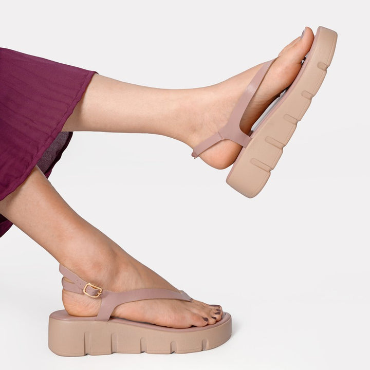 Pink Chunky Thong Heel Sandals