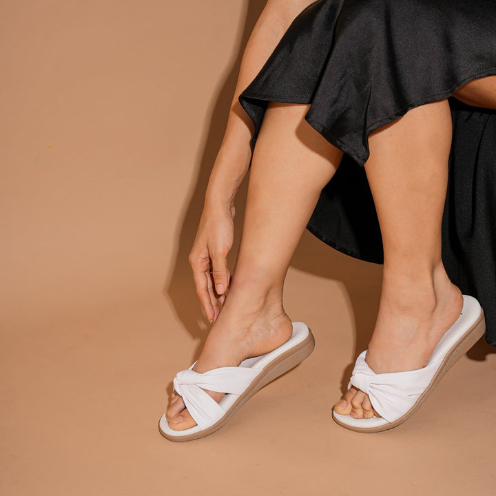 White Knotted Comfort Flats